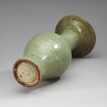 A Longquan celadon glazed Yen Yen vase, Ming dynasty.