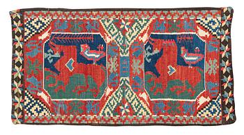 306. A double-interlocked tapestry carrige cushion, ca 100 x 55 cm, "Bäckahästen" last quater of the 18th century.