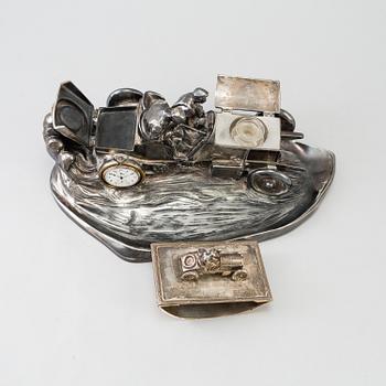 A silvered metal inkstand by Kaiser Zinn 1910s.
