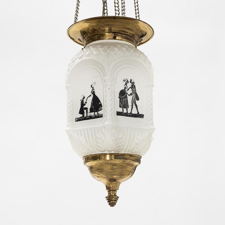A glass ceiling lamp, circa 1900.