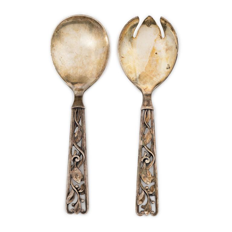 A pair of silver salad cutlery, mark of W&S Sörensen, Horsens, Denmark, 20th century.