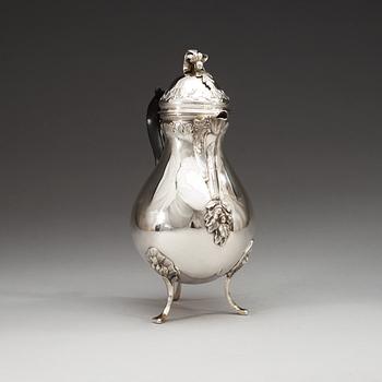 KAFFEKANNA, sannolikt mästerstycke, av Lorentz Lindegren, Borås 1777. Rokoko.