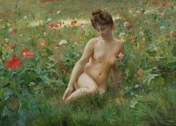 664. Julius Le Blanc Stewart, Poppy field with resting model.