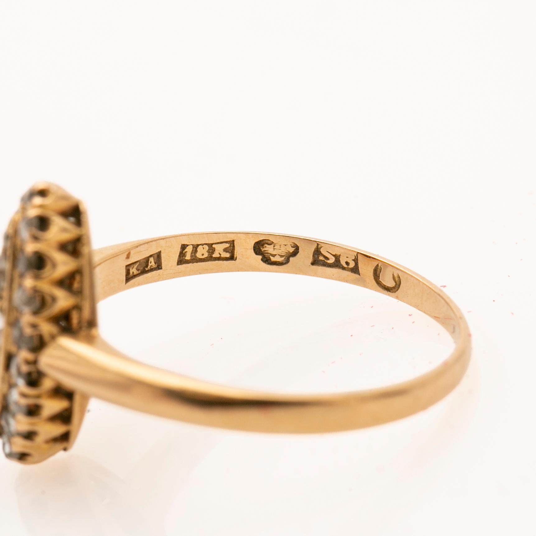 Ring, 18K gold, rose-cut diamonds, K. Anderson, 1896.
