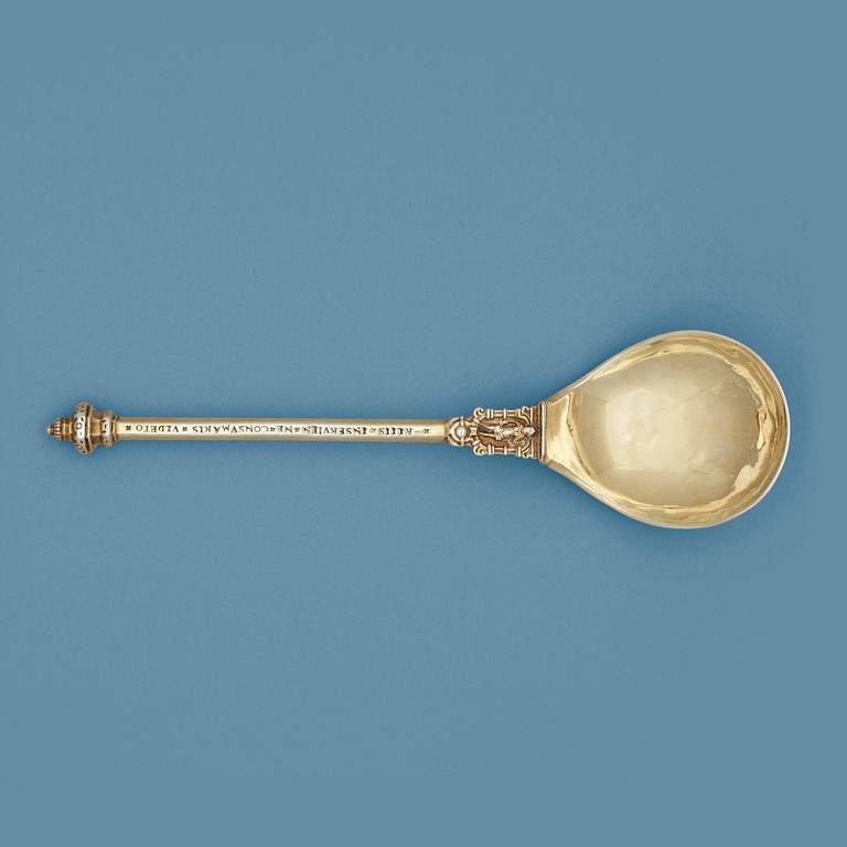 A Polish early 17th century silver-gilt spoon, unmarked.