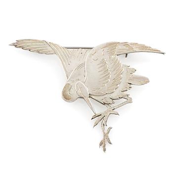 Wiwen Nilsson, a sterling silver brooch in the shape of a crane/great egret, Lund 1952.