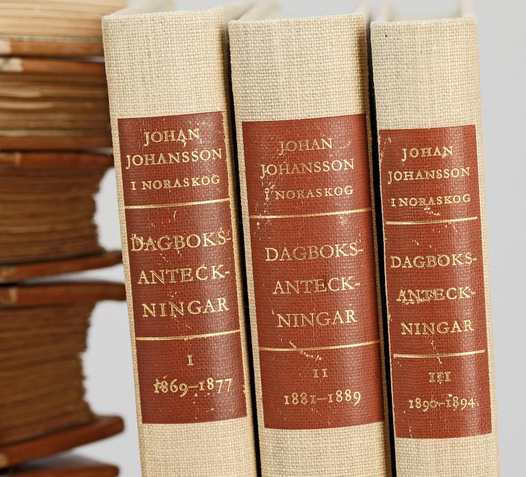 BOKVERK, 6 vol i 7, "Noraskogs arkiv, bergshistoriska samlingar och anteckningar" Johan Johansson, 1889-1928.