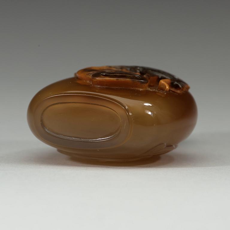 A carved chalcedony snuff bottle, Qing dynasty, 19th century.