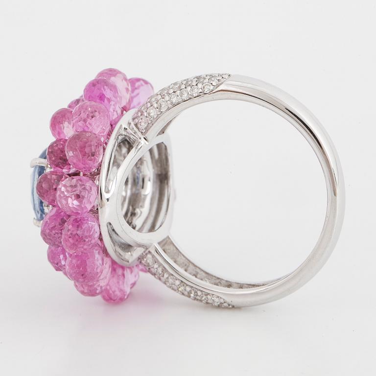 Sapphire, briolette-cut sapphire and brilliant-cut diamond cocktail ring.