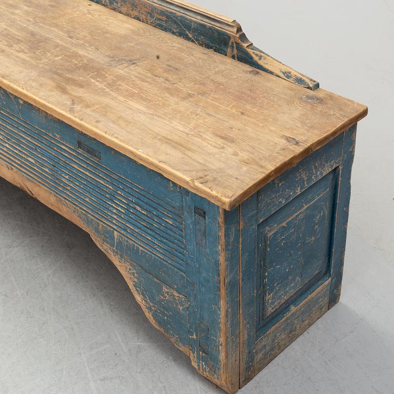 A painted pine bench, 19th Century.