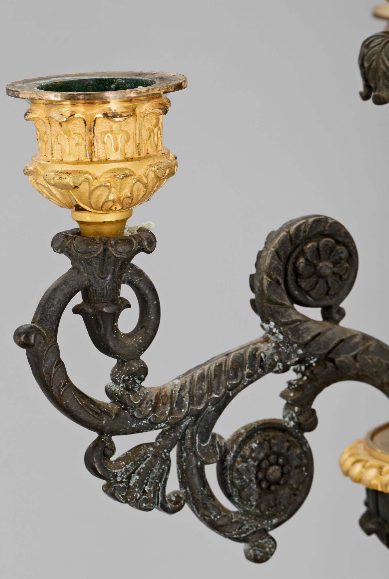 KANDELABER, brons, empirstil, 1800-tal.