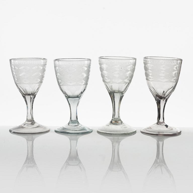 A group of 20 late gustavian liquer glasses, various manufactories, 19th century.