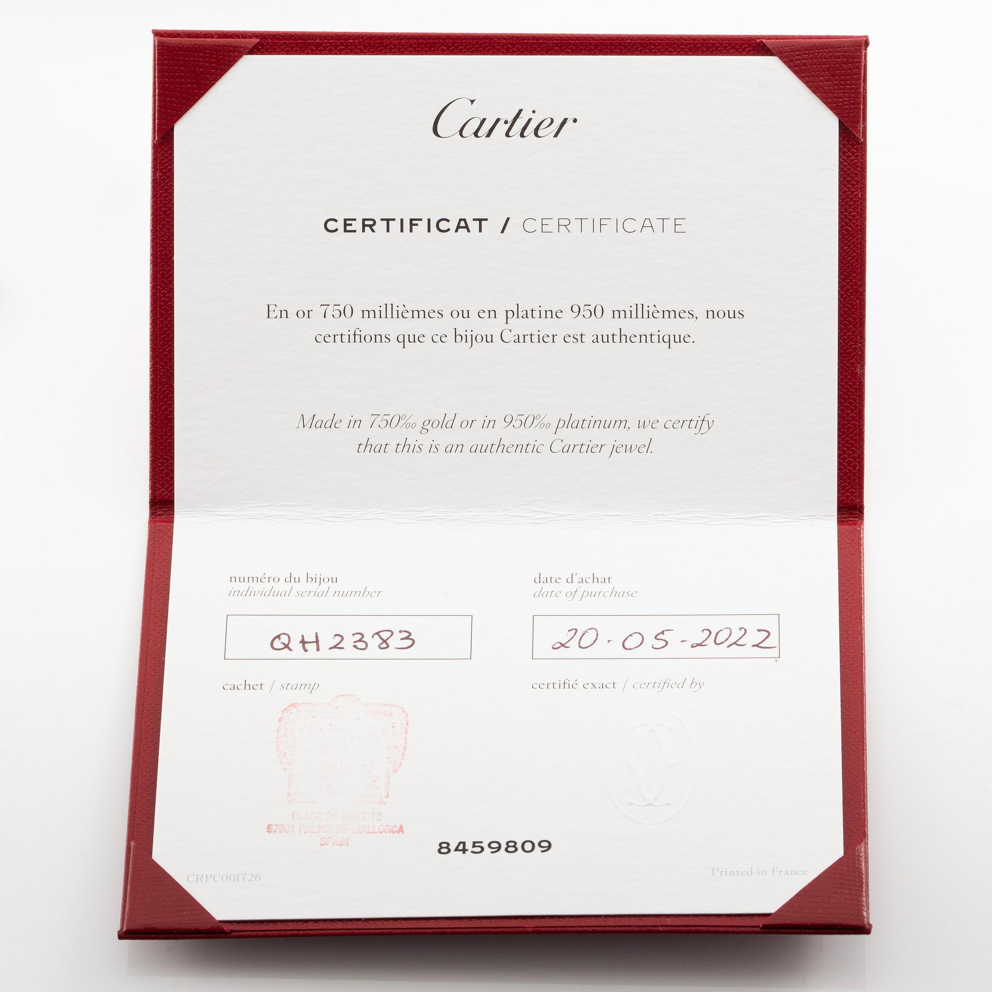 A Cartier ring in platinum with a round brilliant-cut diamond 0.91 ct according to the engraving.