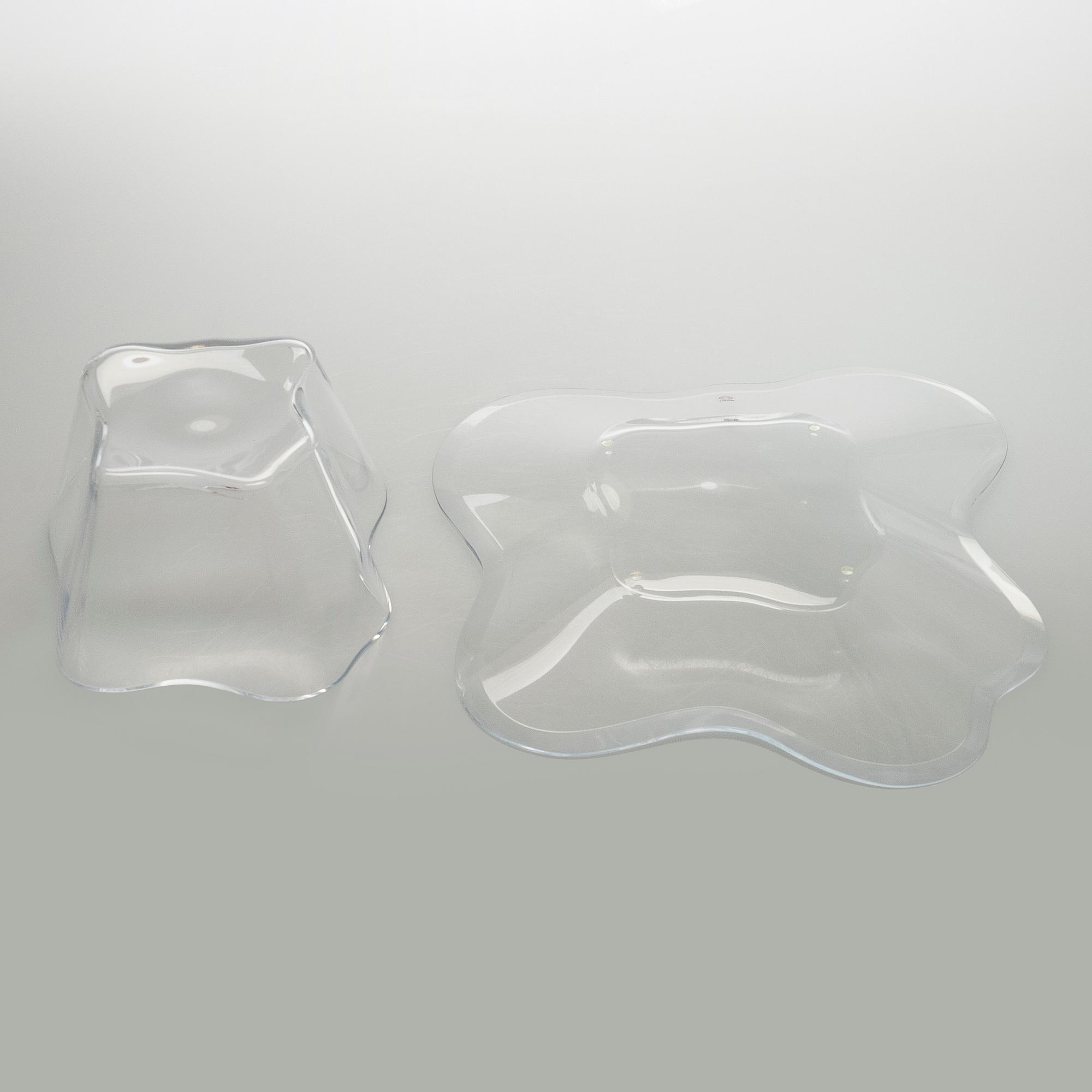 Alvar Aalto, art glass, two parts of the “Aalto Flower”, signed Alvar Aalto Iittala.
