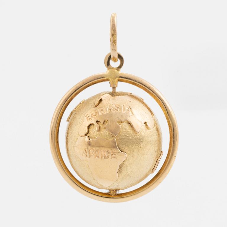 HÄNGE, i form av jordglob, 18K guld, roterande.
