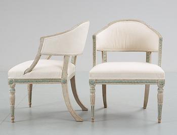 A pair of late Gustavian armchairs. 18/19th Century.