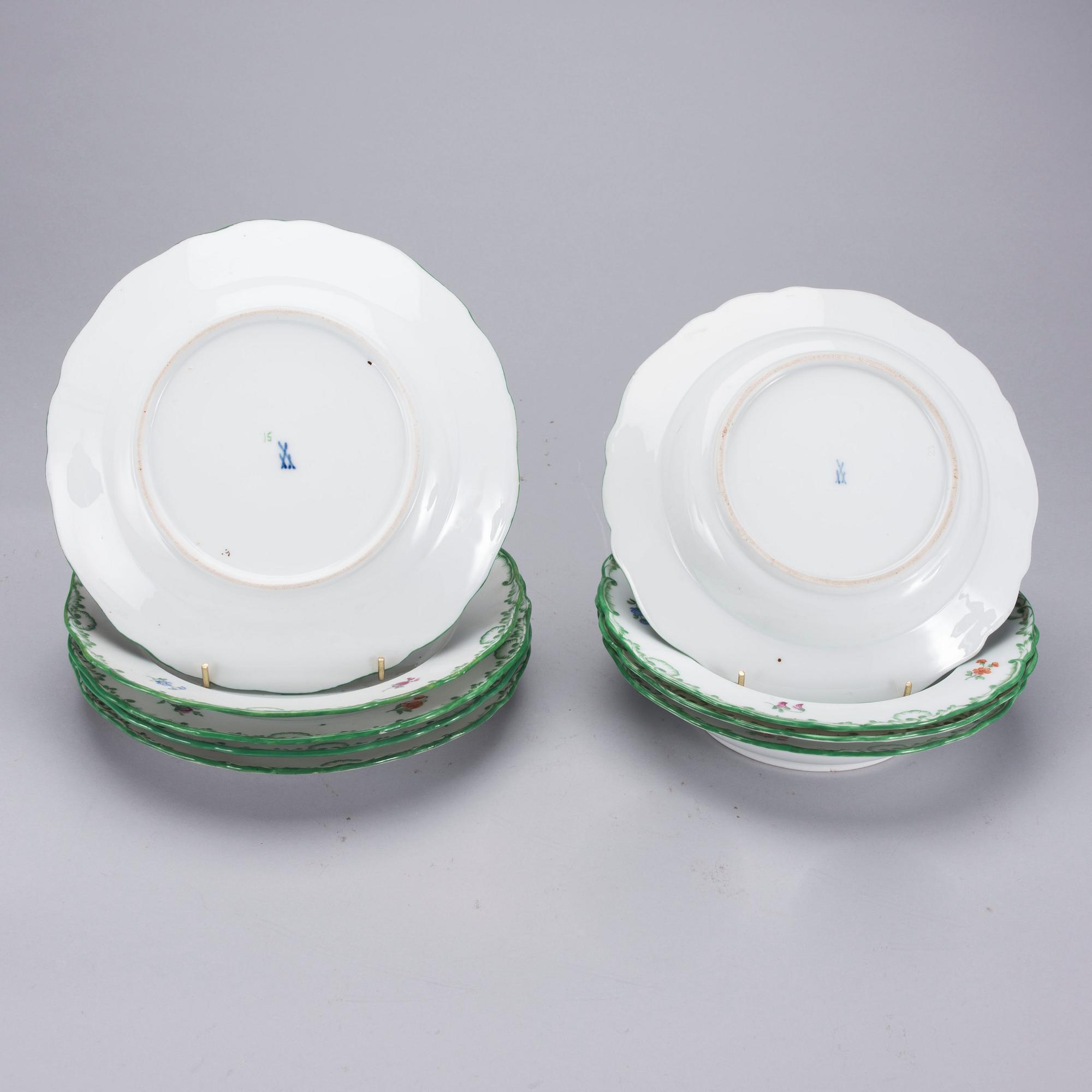 TALLRIKAR, 4+5 st, porslin, Meissen, 1900-luku.