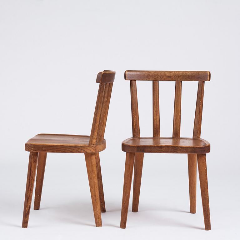 Axel Einar Hjorth, a set of six stained pine 'Utö' chairs, Nordiska Kompaniet, Sweden 1930s.