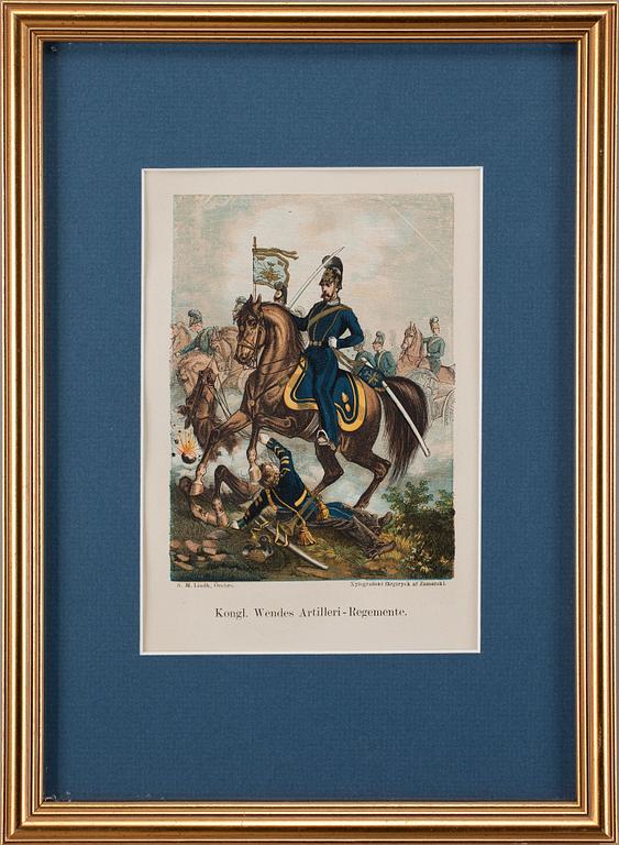 FÄRGGRAVYRER, 6 st, Mankell, ur Svenska regementernas historia. 1800-talets mitt.