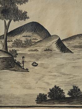 Swedish artist, fisherman in a lake landscape, late 18th century/early 19th century.