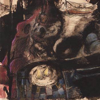 CO Hultén, Imprimage and frottage on paper, signed and executed 1947.