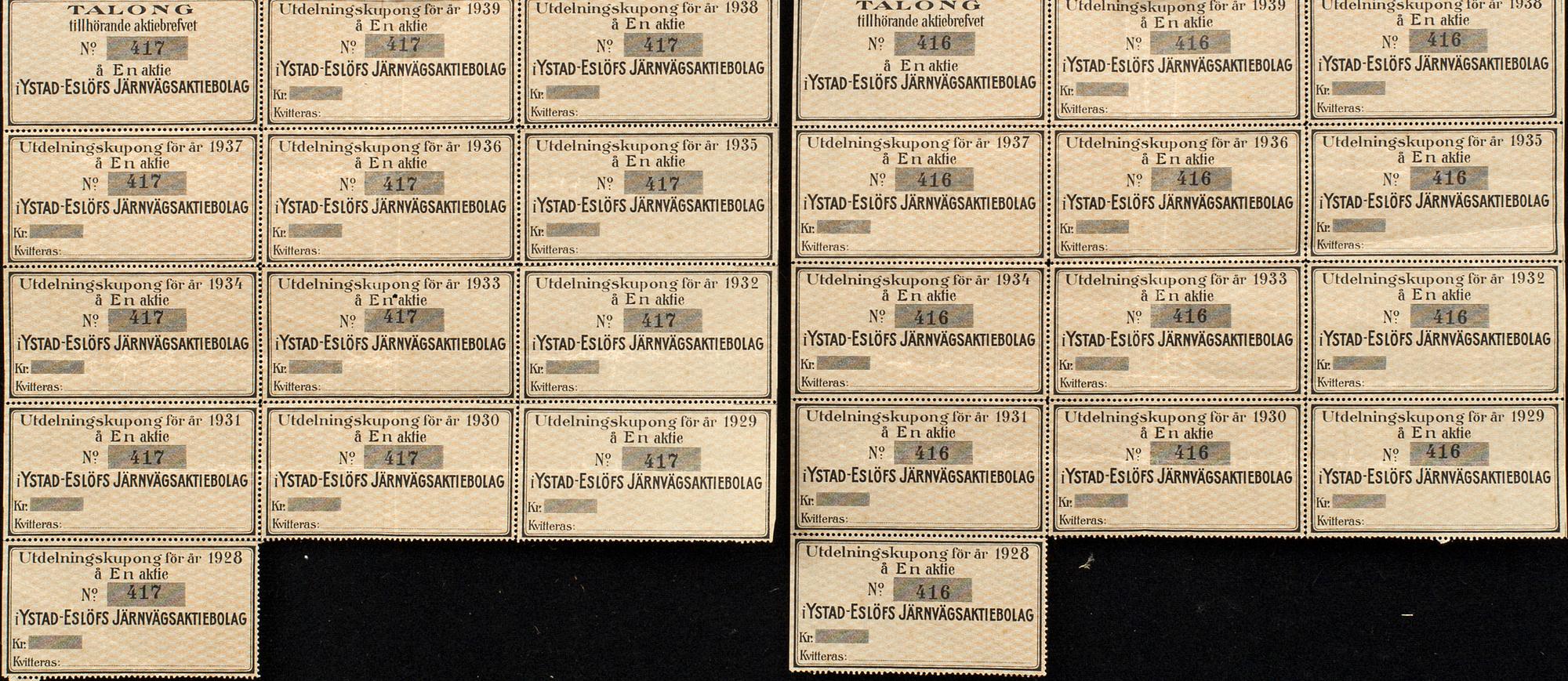 AKTIEBREV, två st, omkring 1898 resp 1901.