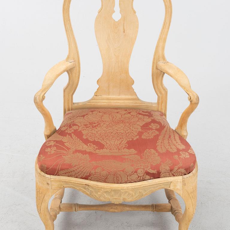 A Rococo armchair made in Stockholm, Sweden, second half of the 18th century.
