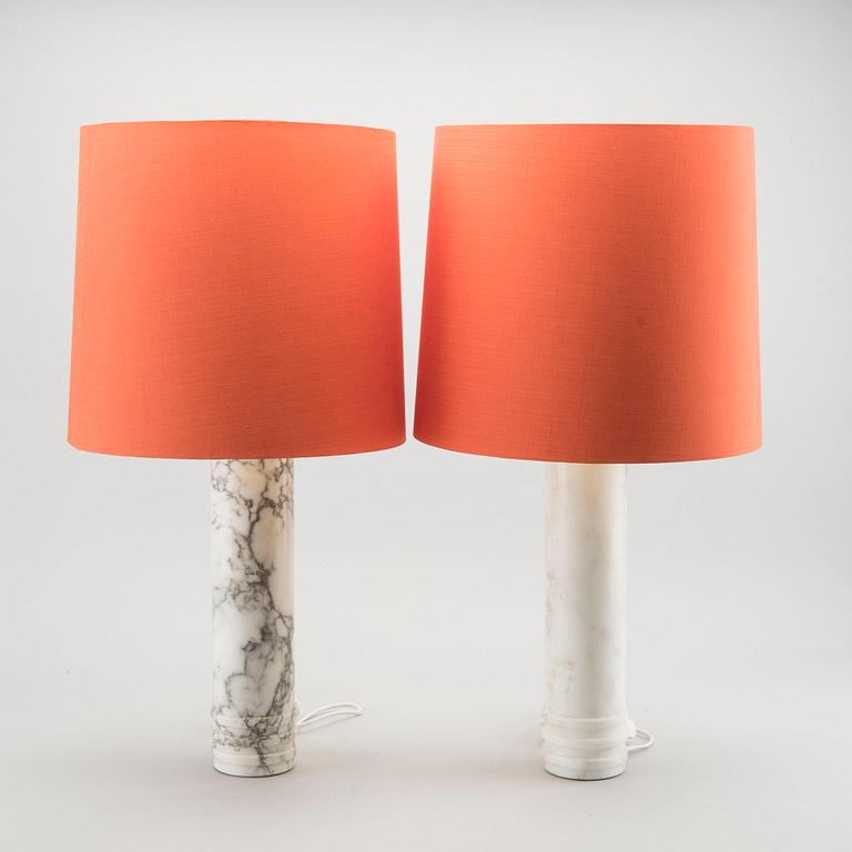 BERGBOM'S, a pair of white marble table lamps, Sweden 1960's.