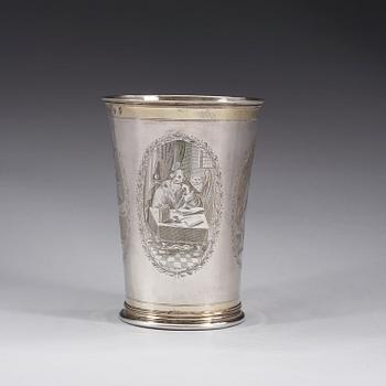 A German 17th century parcel-gilt beaker, marks of Harmen Lüders, Hamburg (1658-1677).