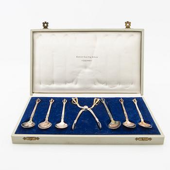 W&S Sorensen spoons 6 pcs and sugar tongs "Crown" sterling silver Denmark mid/second half of the 20th century.