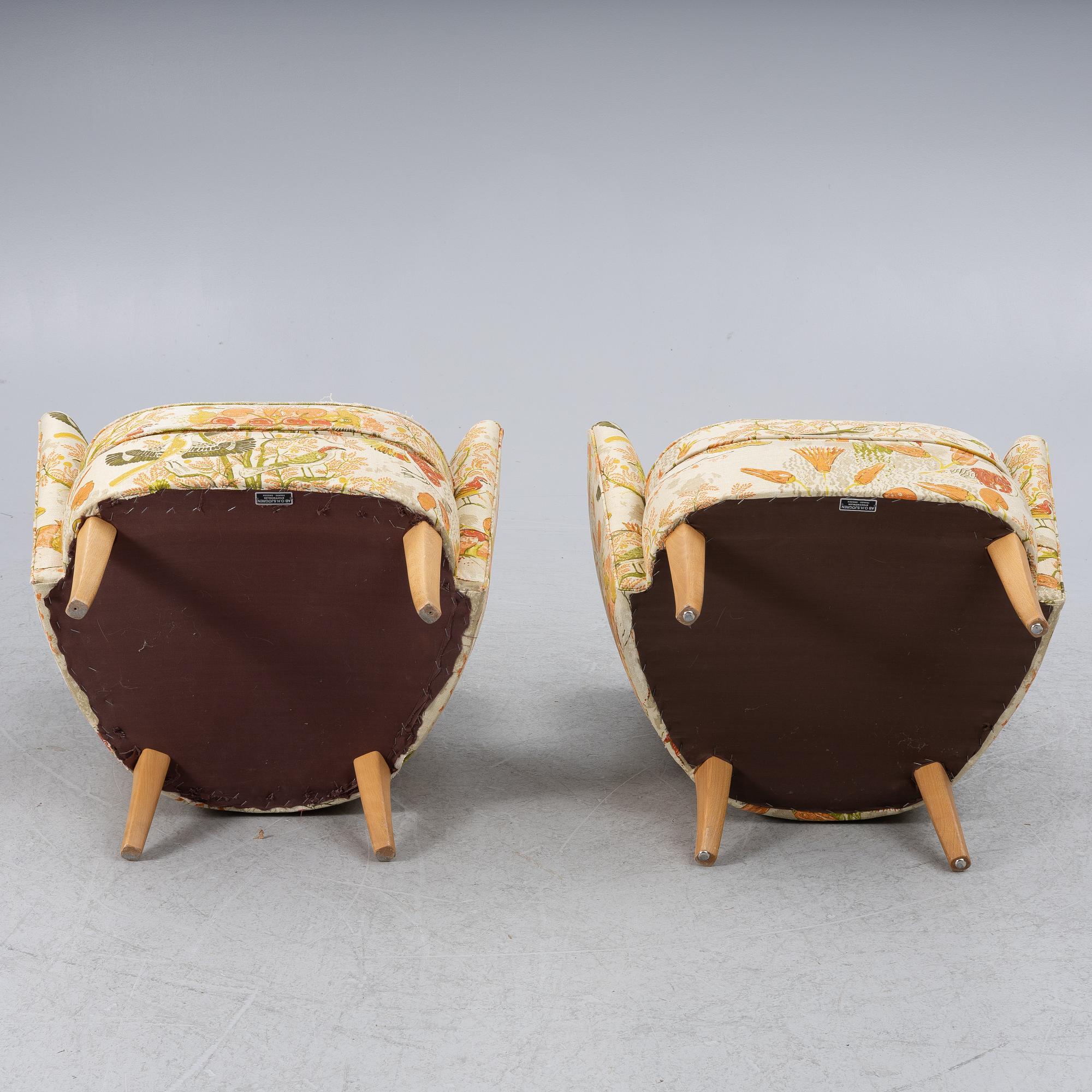 Armchairs, a pair, OH Sjögren, Tranås, second half of the 20th century.
