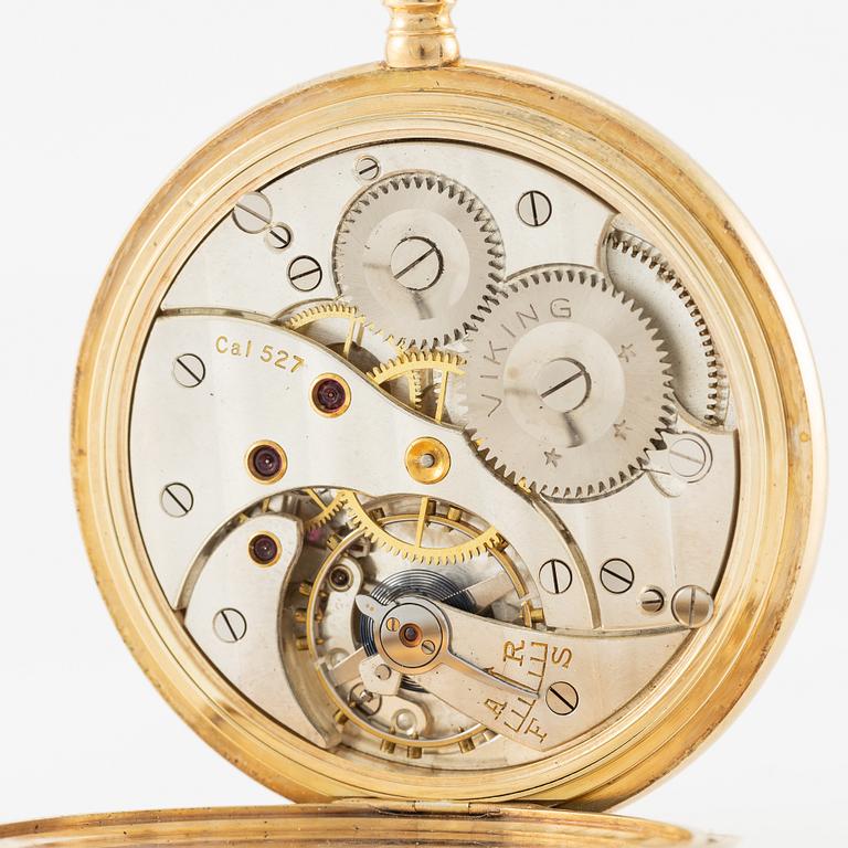 Pocket watch, 14K gold, Viking, hunter, 51.5 mm.