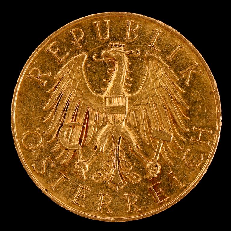 GULDMYNT, 25 shilling, Österrike, 1927. Vikt ca 6 g.