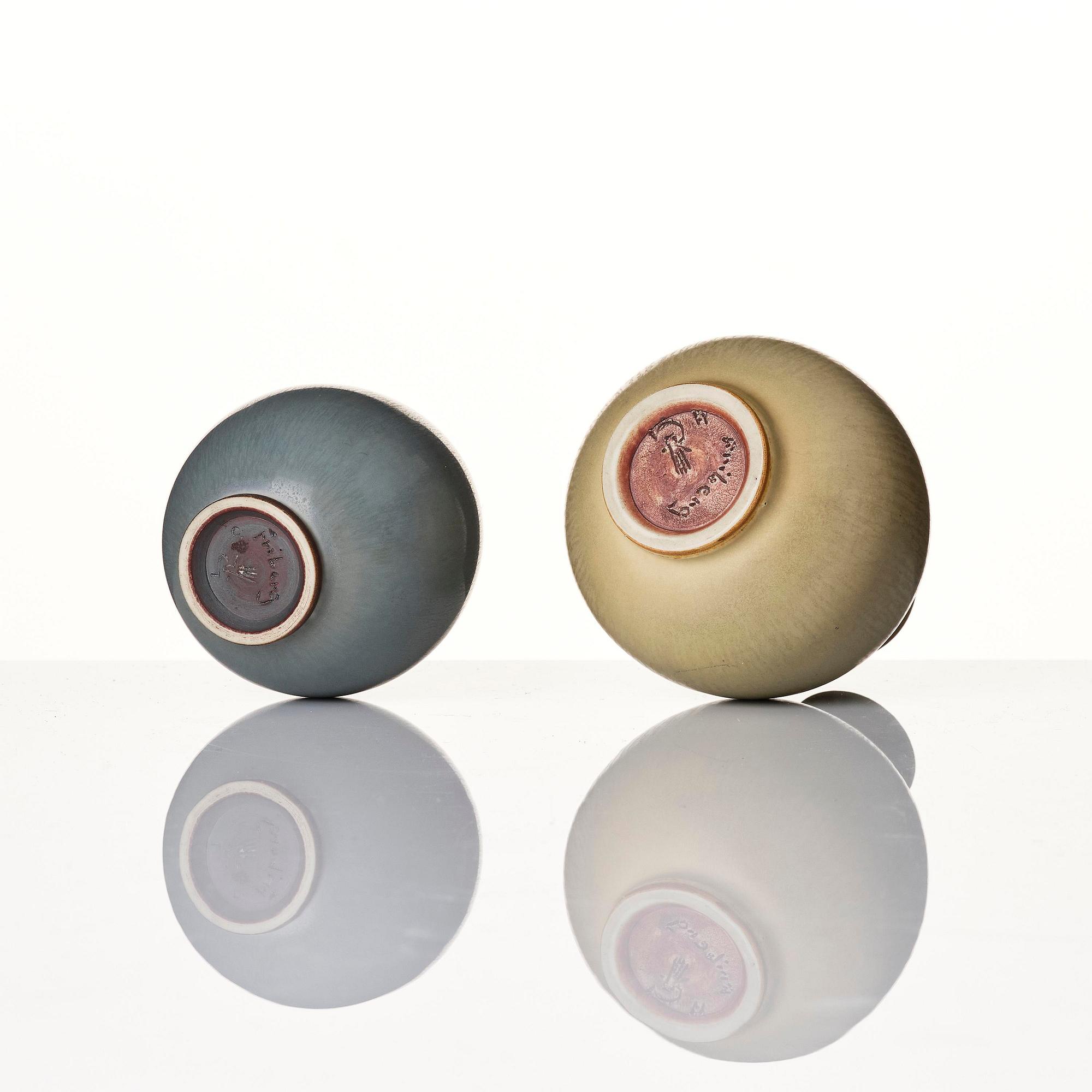Berndt Friberg, a set of two stoneware vases and a bowl, Gustavsbergs Studio 1955-66.
