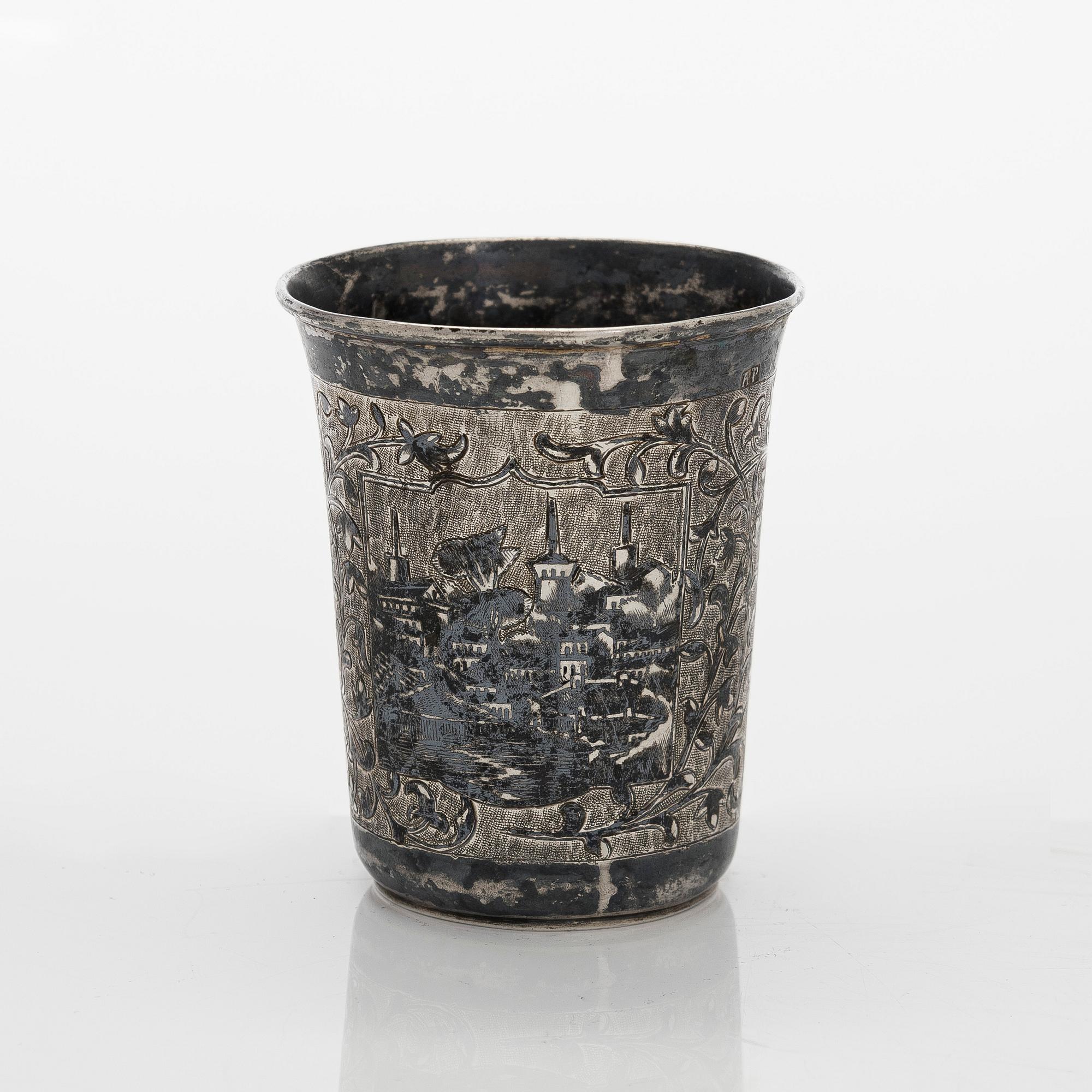A silver and niello cup, Moscow 1864.