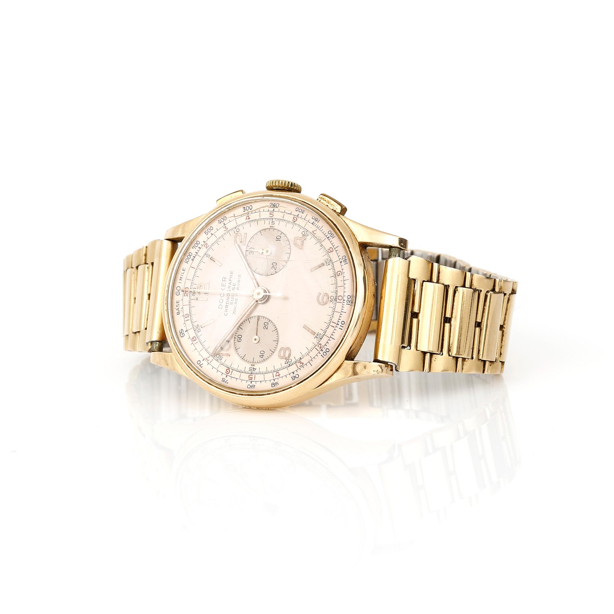 HERRARMBANDSUR, guld 18K, Docker, Chronographe, Schweiz, sannolikt 1960-tal.