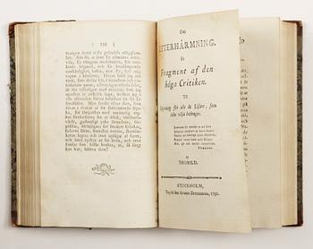 BOK, 10 sambundna verk av Thomas Thorild, af Leopold resp Silfverhielm, Stockholm 1791-94.