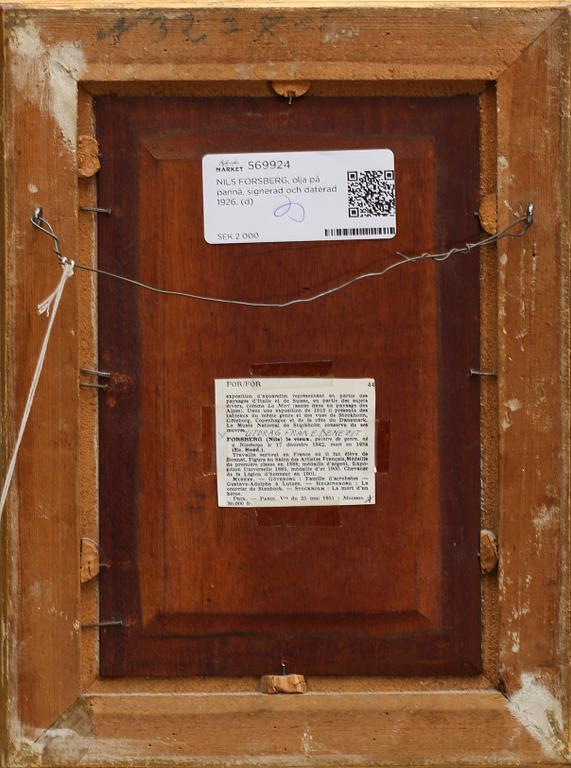 NILS FORSBERG, olja på pannå, signerad och daterad 1926.