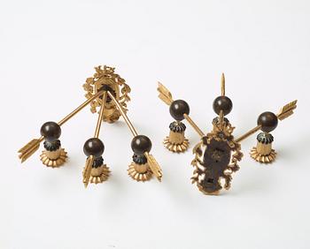 A pair of Empire three-light wall-lights, early 19th century Stockholm or St Petersburg.