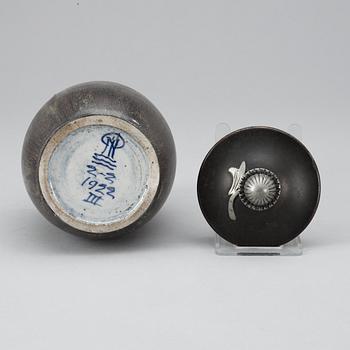 A Patrick Nordström stoneware urn with bronze cover, Den Konglige porcelainsfabrik, Denmark 1922.