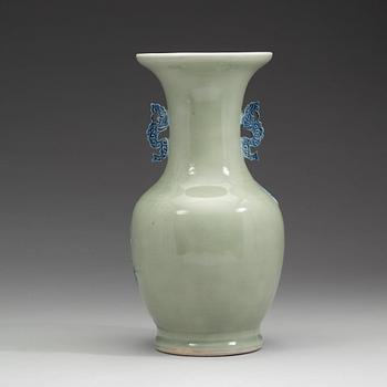 A celadon ground porcelain baluster vase, Qing dynasty (1644-1912).