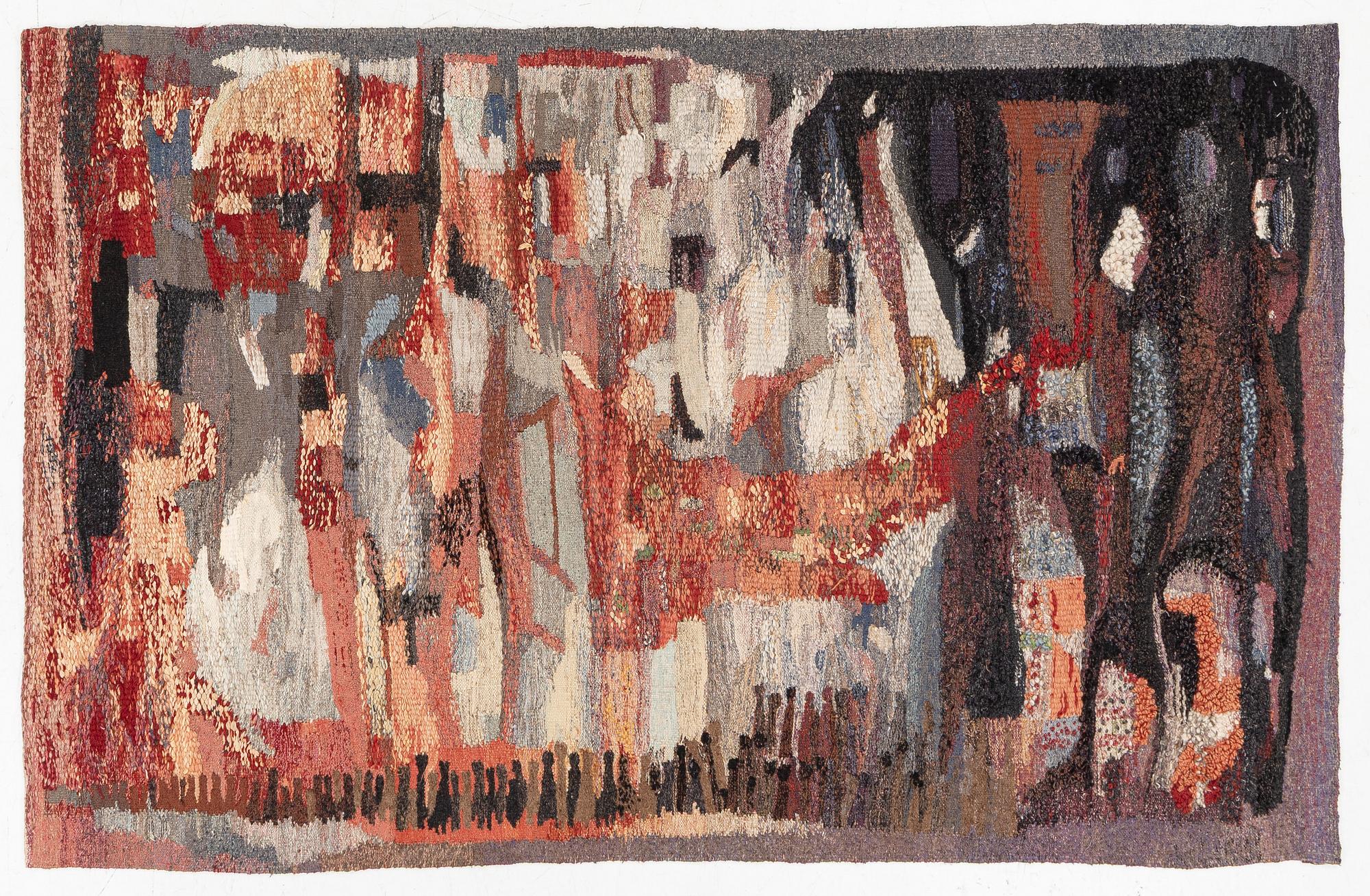 A Polish tapestry, c. 225 x 145 cm signed Janina Trawinska.
