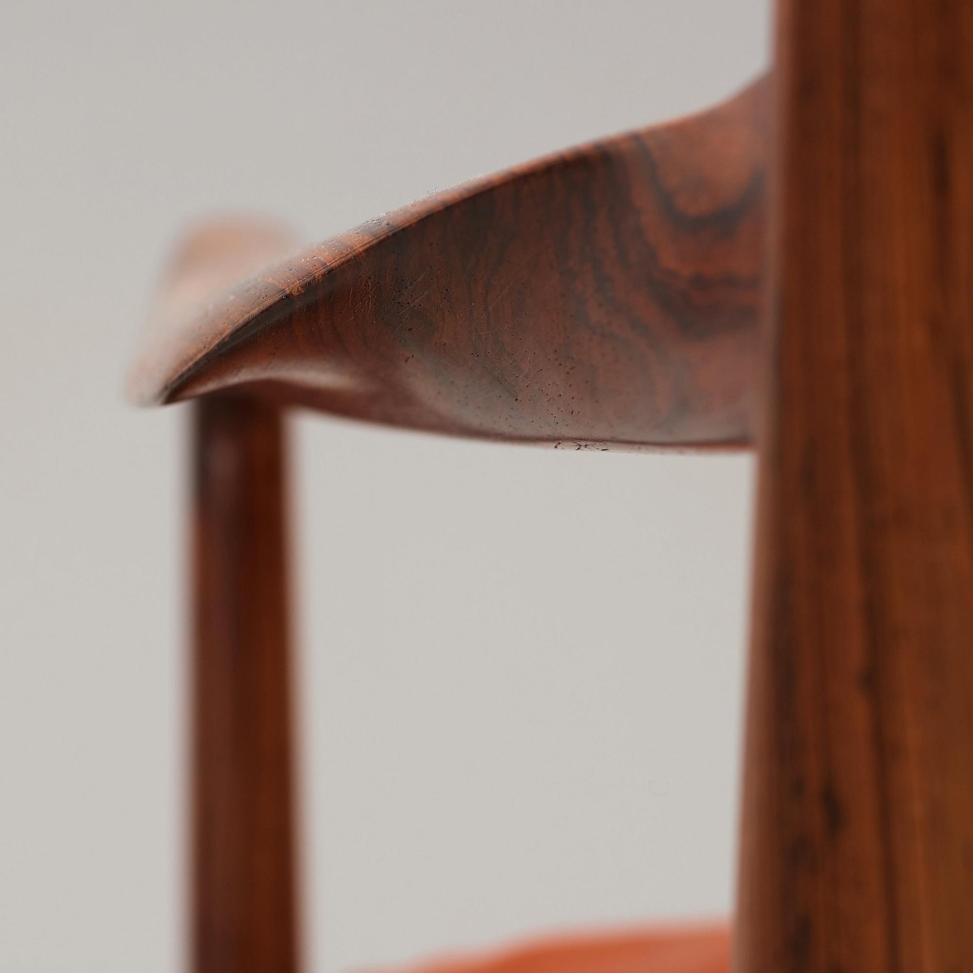 Ib Kofod-Larsen, a pair of "Samsö" palisander and brown leather easy chairs, Olof Persons Fåtöljindustri (OPE) Sweden 1960's.