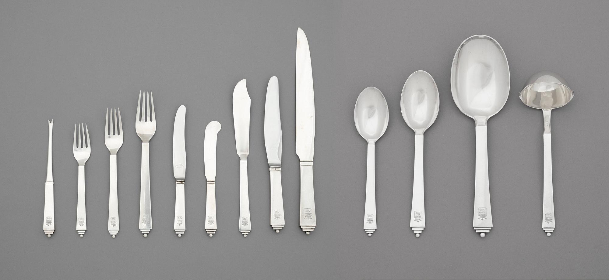 A set of 86 pieces of Harald Nielsen's 'Pyramide' flatware, Georg Jensen, Copenhagen 1933-44.