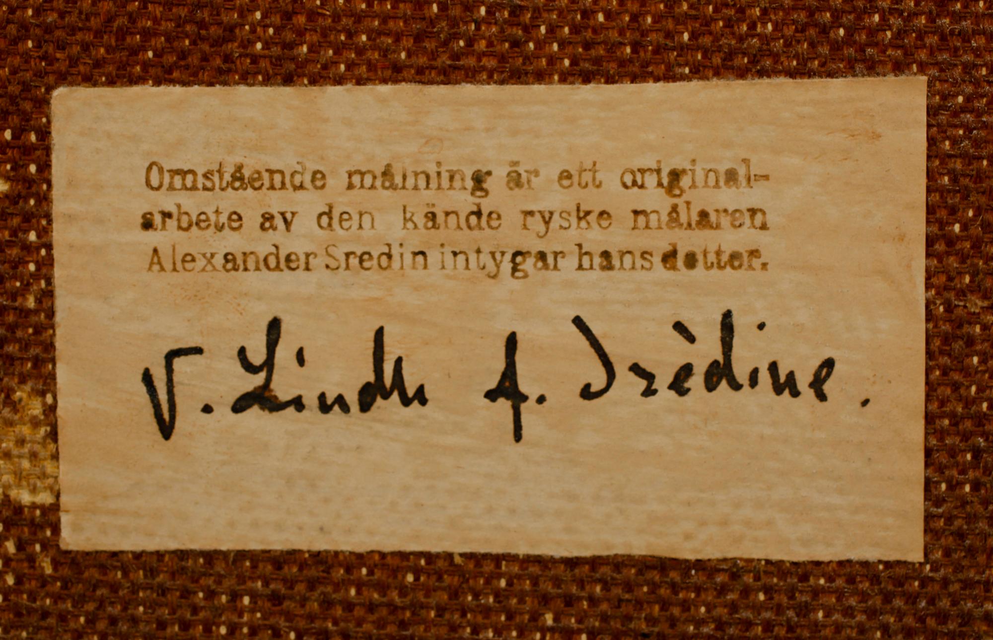 ALEXANDER VALENTINOV SREDIN, tillskriven, olja på duk, intyg a tegro.