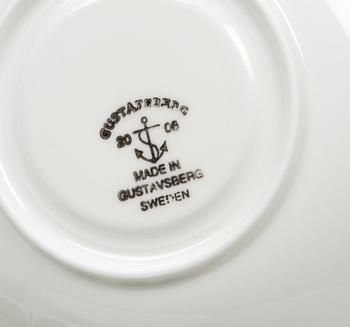TEKOPPAR MED FAT, 6 st, benporslin. "Berså", Stig Lindberg, Gustavsberg. 2000-tal.
