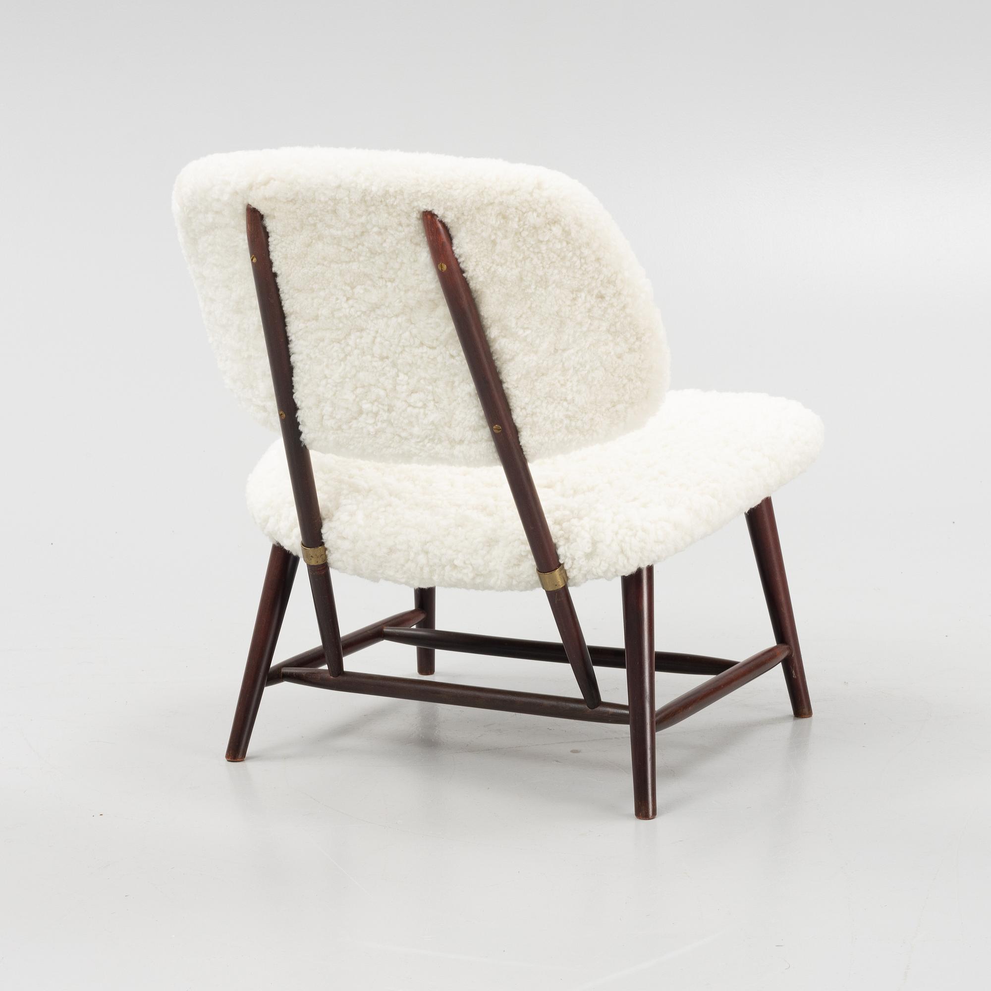 Alf Svensson, a 'TeVe', easy chair with new sheepskin upholstery, Bra Bohag, Studio Ljungs Industrier, 1950s.