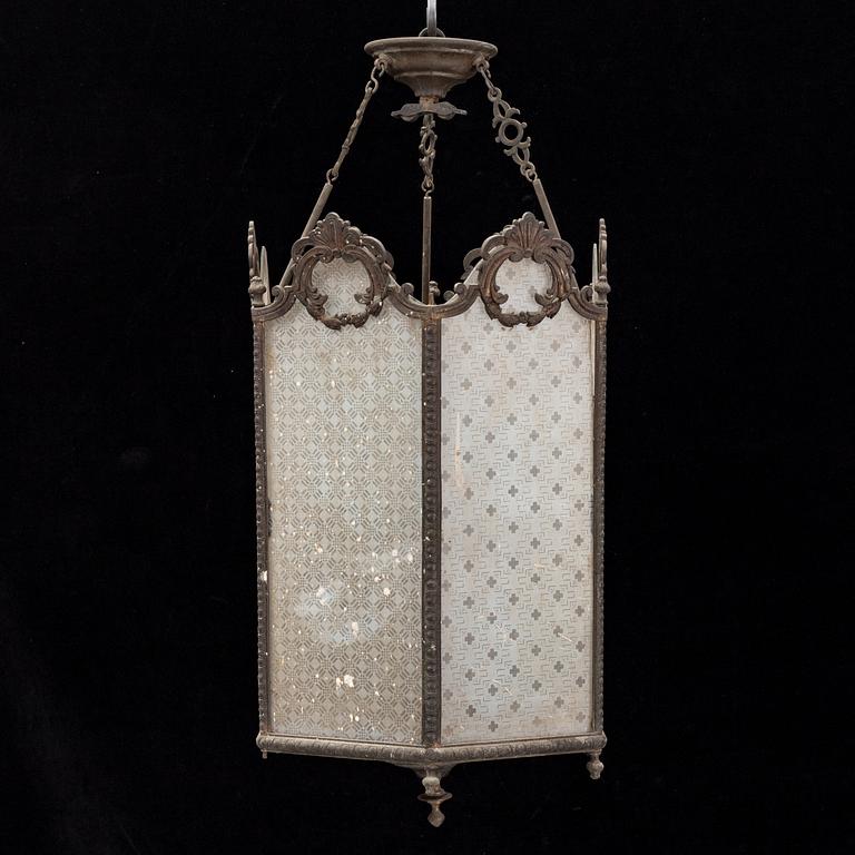 LYKTA, mässing och glas, 1800-tal.