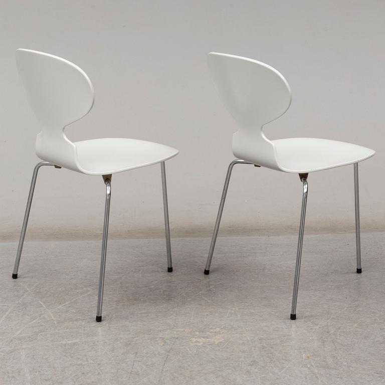 ARNE JACOBSEN, six painted 'Myran' chairs. Fritz Hansen Denmark.