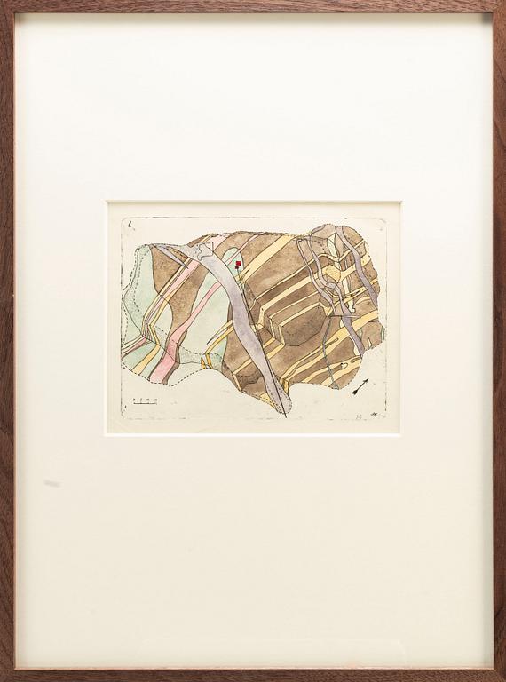 STEN EKLUND, etching, hand coloured, signed.